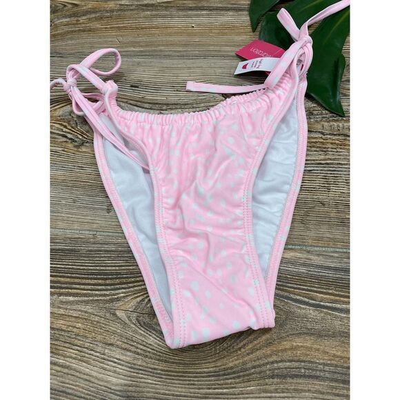 Target Xhilaration pink polka dot Shirred Side-Tie High Leg Scoop Bikini Bottom - Picture 4 of 7
